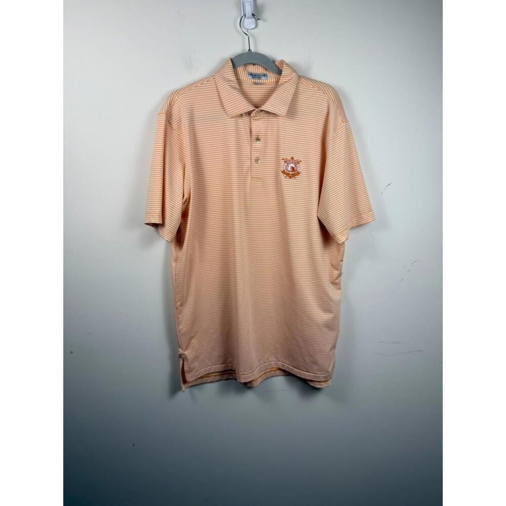 Peter Millar Summer Comfort Short Sleeve Striped Golf Polo Shirt Men's L‎ Orange